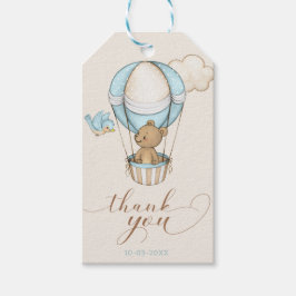 テディベアーブルーバルーンサンキューベイビーシャワー ギフトタグ