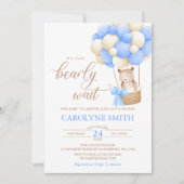 テディベアーブルーバルーンバーリーウェイベビーシャワー 招待状 (正面)