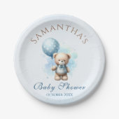 テディベアーブルーバルーンパール男の赤ちゃんシャワー ペーパープレート (正面)
