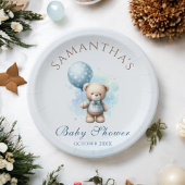 テディベアーブルーバルーンパール男の赤ちゃんシャワー ペーパープレート