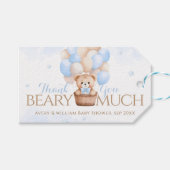 テディベアーブルーバルーンボーイベビーシャワー ギフトタグ (正面(横))