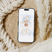 テディベアーブルーバルーンボーイベビーシャワー 招待状