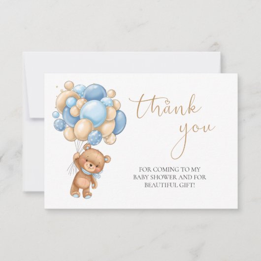 テディベアーブルーバルーン赤ちゃんシャワーありがとう (正面)