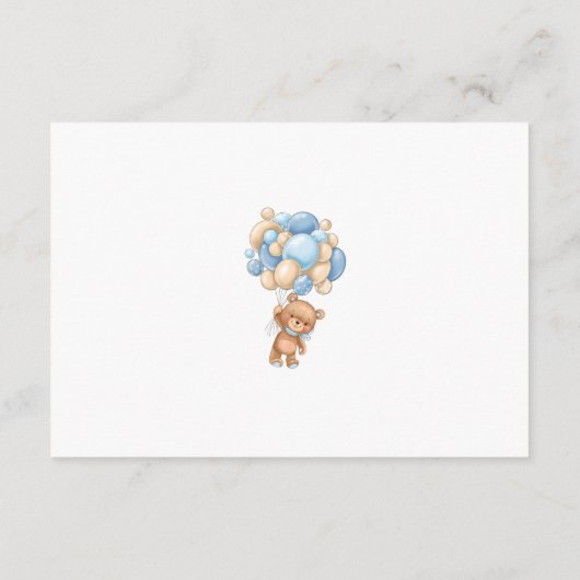 テディベアーブルーバルーン赤ちゃんシャワーありがとう エンクロージャーカード (裏面)