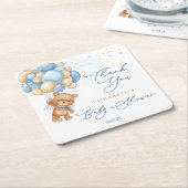 テディベアーブルーバルーン赤ちゃんシャワーありがとう スクエアペーパーコースター (アングル)