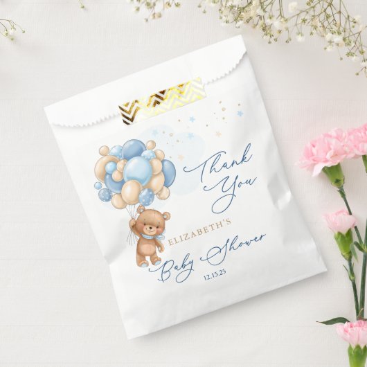 テディベアーブルーバルーン赤ちゃんシャワーありがとう フェイバーバッグ (封をした状態)