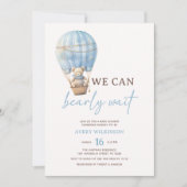 テディベアーブルービー待ち少年ベイビーシャワー 招待状 (正面)