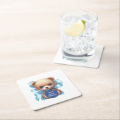 テディベアーブルーベビーシャワー スクエアペーパーコースター (インサイチュ)