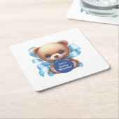 テディベアーブルーベビーシャワー スクエアペーパーコースター (アングル)