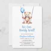 テディベアーブルーボーイベビーシャワー 招待状 (正面)