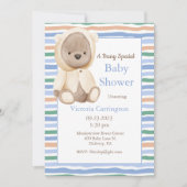 テディベアーブルー男の赤ちゃんベビーシャワー 招待状 (正面)