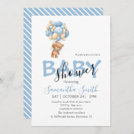 テディベアーブルー白招待状 案内状