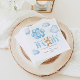 テディベアーブルー私たちは赤ちゃんシャワーを待つことができる スタンダードカクテルナプキン