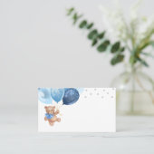 テディベアーブルー銀バルーン赤ちゃんシャワー プレイスカード (スタンド正面)