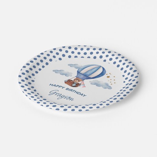 テディベアーブルー1歳の誕生日 ペーパープレート (アングル)