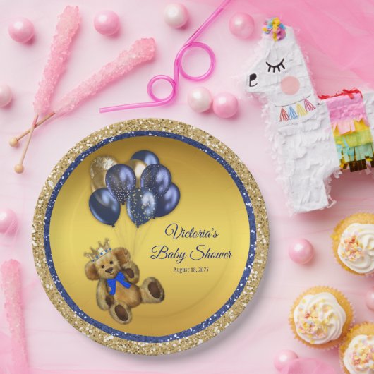 テディベアープリンス気球ベビーシャワー ペーパープレート (パーティー)