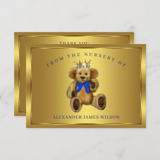 テディベアープリンス赤ちゃんシャワーサンキューカード サンキューカード (正面/裏面)