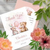 テディベアーベアーベリーベイビーシャワーを待つ女の子だ サンキューカード