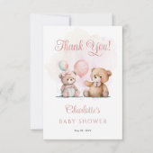 テディベアーベアーベリーベイビーシャワーを待つ女の子だ サンキューカード (正面)
