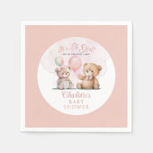 テディベアーベアーベリーベイビーシャワーを待つ女の子だ スタンダードカクテルナプキン (正面)