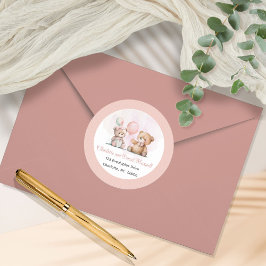 テディベアーベアーベリーベイビーシャワーを待つ女の子だ ラウンドシール