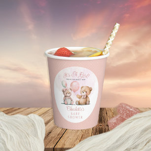 テディベアーベアーベリーベイビーシャワーを待つ女の子だ 紙コップ