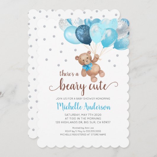 テディベアーベイアリーかわいいベビーシャワー招待状 招待状 (正面/裏面)