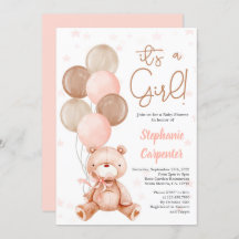 テディベアーベイビーシャワーガール招待状