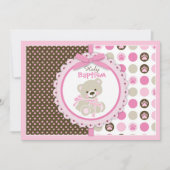 テディベアーベビーガールバプティスピンク 招待状 (正面)