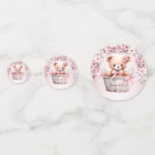 テディベアーベビーガールピンクの花のパーティー コンフェッティ (正面)