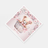 テディベアーベビーガールピンクの花のパーティー スタンダードランチョンナプキン (角)