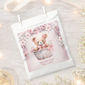 テディベアーベビーガールピンクの花のパーティー フェイバーバッグ (クリップ留めされた状態)