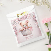 テディベアーベビーガールピンクの花のパーティー フェイバーバッグ (封をした状態)