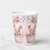 テディベアーベビーガールピンクの花のパーティー 紙コップ (左)
