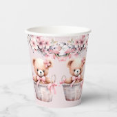 テディベアーベビーガールピンクの花のパーティー 紙コップ (正面)