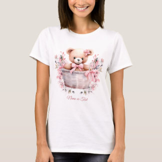 テディベアーベビーガールピンクの花のパーティー Tシャツ