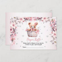 テディベアーベビーガールピンク花赤ちゃんシャワー
