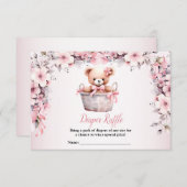 テディベアーベビーガールピンク花赤ちゃんシャワー エンクロージャーカード (正面/裏面)
