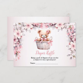 テディベアーベビーガールピンク花赤ちゃんシャワー エンクロージャーカード
