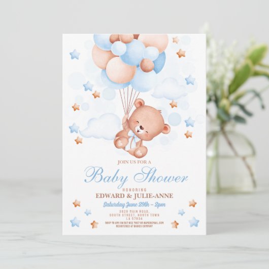 テディベアーベビーシャワーボーイブルーパーティー 招待状 (スタンド正面)