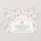 テディベアーベージュトイレベビーブシャワーサンキューカード 招待状 (正面/裏面)