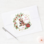 テディベアーベージュポインセチアベビー1stクリスマス スクエアシール (封筒)