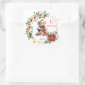 テディベアーベージュポインセチアベビー1stクリスマス スクエアシール (バッグ)