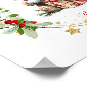 テディベアーベージュポインセチアベビー1stクリスマス ポスター (角)