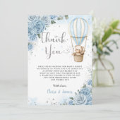 テディベアーホットエアバルーンブルーフローラベビーシャワー サンキューカード (スタンド正面)