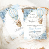 テディベアーホットエアバルーンブルーフローラベビーシャワー 招待状