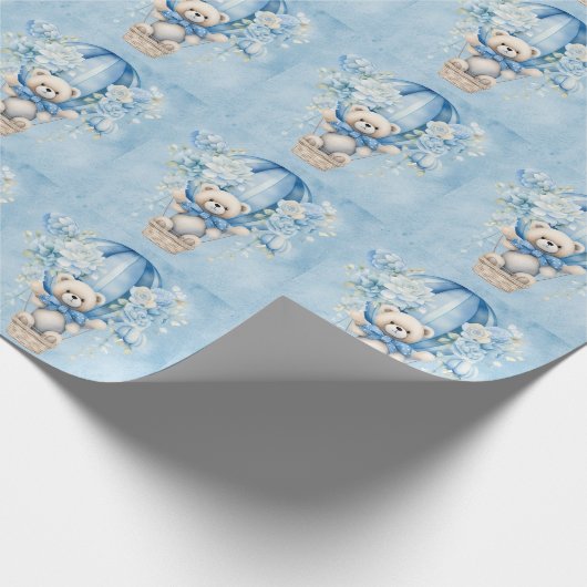 テディベアーホットエアバルーンボーイベビーシャワー ラッピングペーパー (角)
