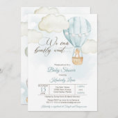 テディベアーホットエアバルーンボーイベビーシャワー 招待状 (正面/裏面)