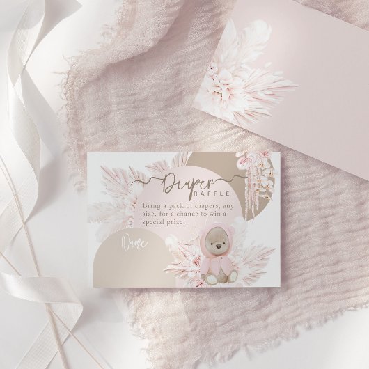 テディベアーボホモダンガールベビーシャワーオムツ エンクロージャーカード