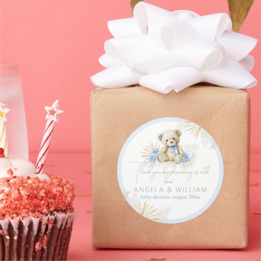 テディベアーボホーブルーボーイベビー感謝していビーシャワー ラウンドシール (パーティー)